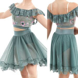 WEISSMAN Dance Costume 2 piece Sage green When We Were Young 11027 LC-large chil